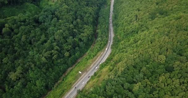 Images Aériennes Voitures Conduisant Long Route Sinueuse Col Montagne Travers — Video