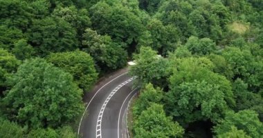 4 k hava Stok görüntüleri dolambaçlı dağ pass yol Sochi, Rusya'nın Ormanı boyunca sürüş araba. İnsanlar seyahat, güzel kırsal manzara virajlı yolda yolculuk.