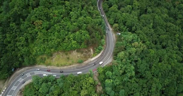 Imagens Estoque Aéreo Carro Dirigindo Longo Estrada Passagem Montanha Sinuosa — Vídeo de Stock