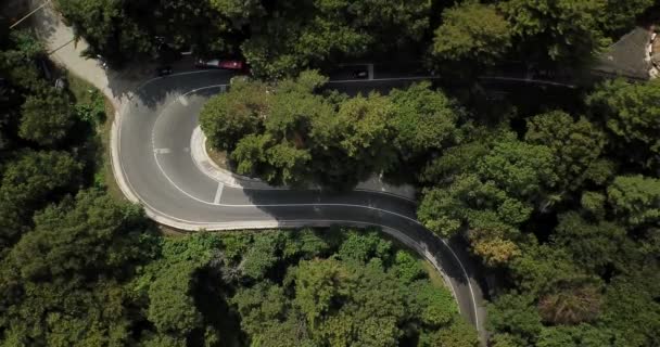 Magazzino Aereo Filmato Auto Guida Lungo Strada Tortuosa Passo Montagna — Video Stock