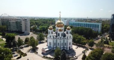 Krasnodar / Rusya - St. Alexander Nevsky Katedrali Krasnodar şehir havadan görünümü