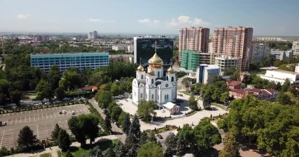 Krasnodar Rusland Luchtfoto Van Alexander Nevsky Cathedral Stad Van Krasnodar — Stockvideo