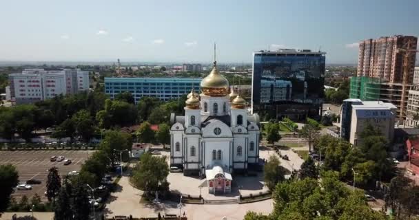 Krasnodar Rusland Luchtfoto Van Alexander Nevsky Cathedral Stad Van Krasnodar — Stockvideo