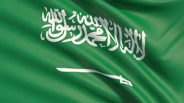 Bandeira Reino Arábia Saudita Acenou Textura Tecido Altamente Detalhada — Fotografia de Stock