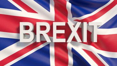 Brexit referandum ile İngiltere'de bayrak ve 3d metin 3D çizimi