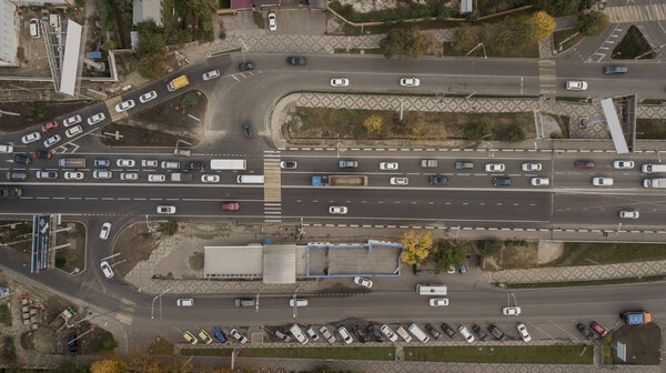 Aerial view of the road junction, intersections, roads, bridges