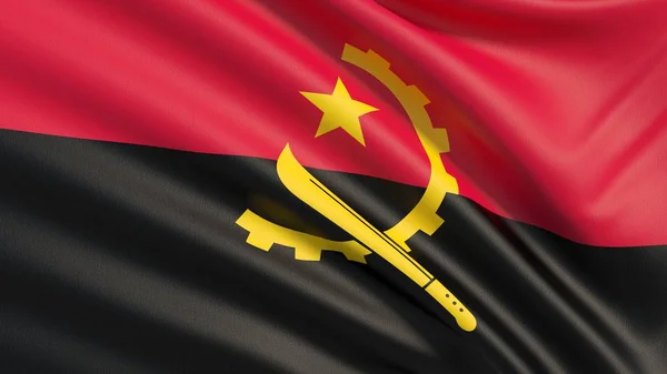 Flag of Angola. Waved highly detailed fabric texture. — Stock Photo, Image