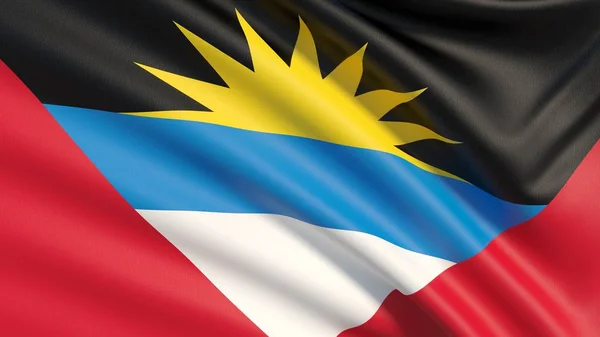 Flag of Antigua and Barbuda. Waved highly detailed fabric texture. — Stock Photo, Image