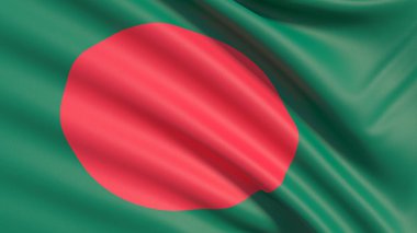 Bangladeş bayrağı. Dağlık mufassal kumaş doku el salladı.
