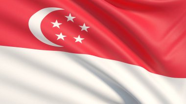 Singapur bayrağı. Dağlık mufassal kumaş doku el salladı.