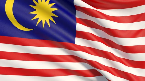 Flagga av Malaysia. Vinkade mycket detaljerade tyg textur. — Stockfoto
