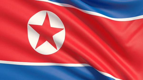 朝鲜国旗。织物纹理非常精细. — 图库照片