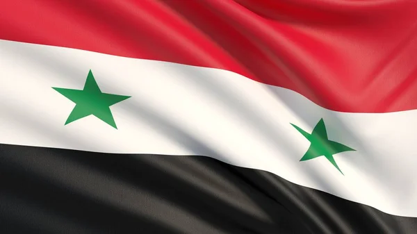 Bandeira da Síria. Textura de tecido altamente detalhada ondulada . — Fotografia de Stock