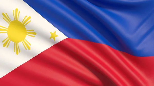 Filipinler bayrağı. Dağlık mufassal kumaş doku el salladı. — Stok fotoğraf