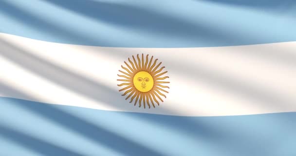 Argentinská vlajka. Vlněná vysoce podrobná textura tkaniny. — Stock video
