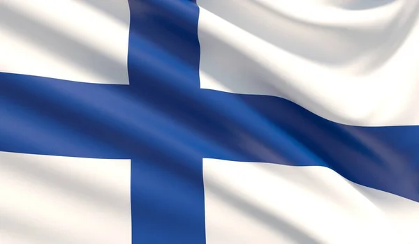 Flaga Finlandii. Machnął tekstura tkanina bardzo szczegółowe. — Zdjęcie stockowe