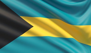 Bahamalar bayrağı. Dağlık mufassal kumaş doku el salladı.