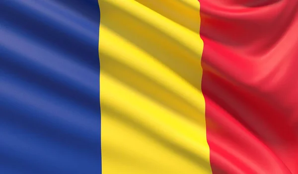 Bandera de Rumania. Textura de tela ondulada altamente detallada . — Foto de Stock