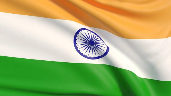 Indiens flagga. Viftad mycket detaljerad textur. — Stockfoto