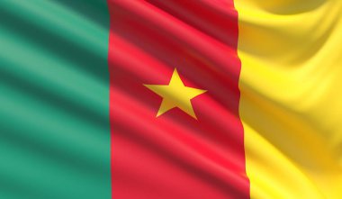 Kamerun bayrağı. Dağlık mufassal kumaş doku el salladı.