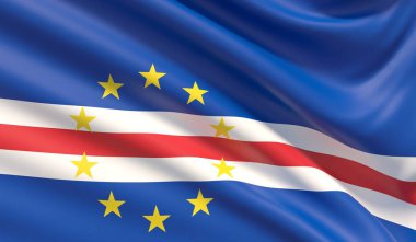 Cape Verde bayrağı. Dağlık mufassal kumaş doku el salladı.