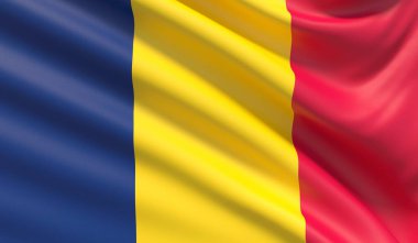 Çad bayrağı. Dağlık mufassal kumaş doku el salladı.