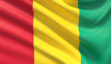 Gine bayrağı. Dağlık mufassal kumaş doku el salladı. 3D çizim.