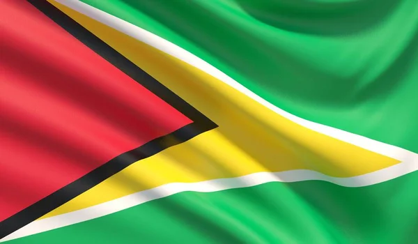 Vlag van Guyana. Zwaaide zeer gedetailleerde stof textuur. 3D illustratie. — Stockfoto
