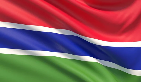 Flag of Gambia. Waved highly detailed fabric texture. 3D illustration. — Stock Photo, Image