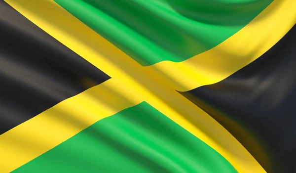 Bandeira da Jamaica. Ondulado textura de tecido altamente detalhado. Ilustração 3D . — Fotografia de Stock