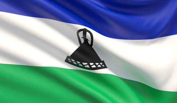 Vlag van Lesotho. Zwaaide zeer gedetailleerde stof textuur. 3D illustratie. — Stockfoto