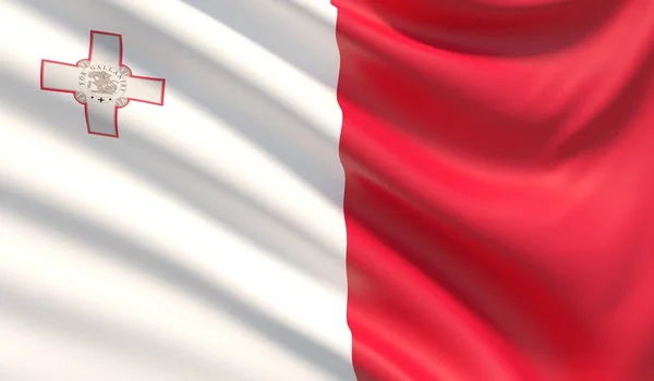 Flagge von Malta. winkte sehr detaillierte Stoffstruktur. 3D-Illustration. — Stockfoto