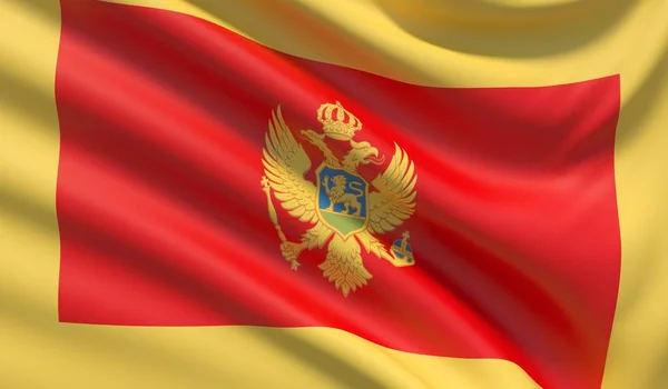 Drapelul Muntenegrului. Fluturat textura tesatura extrem de detaliat. Ilustrație 3D . — Fotografie, imagine de stoc