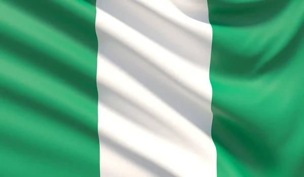 Flag of Nigeria. Waved highly detailed fabric texture. 3D illustration. — Stock Photo, Image