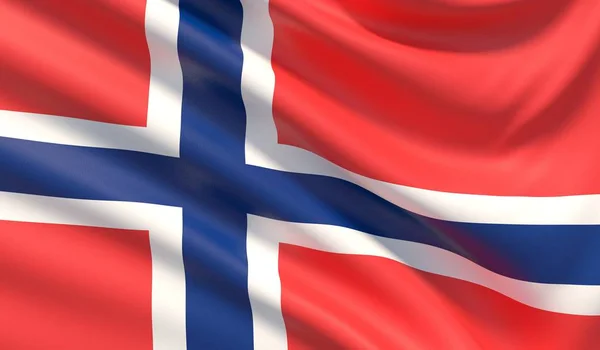Σημαία της Νορβηγίας. Κυμάτιζαν ιδιαίτερα λεπτομερή ύφασμα υφή. 3D απεικόνιση. — Φωτογραφία Αρχείου