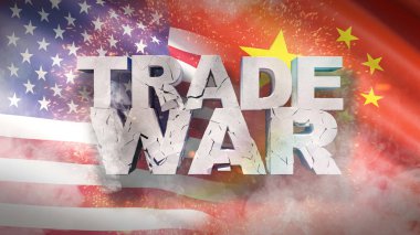 USA and China relationship concept. Cracked text Trade war on flag. 3D illustration. clipart