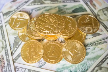 Kripto para birimi para ayarlamak koleksiyonu, bitcoin, ethereum, litecoin.