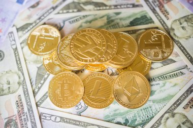 Kripto para birimi para ayarlamak koleksiyonu, bitcoin, ethereum, litecoin.