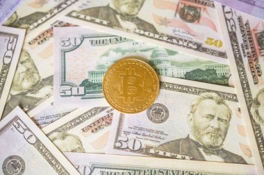 Bitcoin cryptocurrency bize dolar kapatın. Kripto para biriminin iş kavramı.