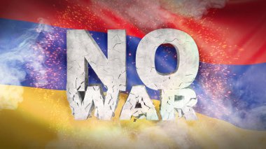 Savaş kavramı yok. Ermenistan bayrağı. Dağlık mufassal kumaş doku el salladı. 3D çizim.