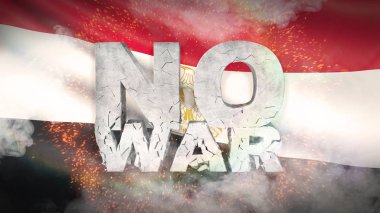 Savaş kavramı yok. Mısır bayrağı. Dağlık mufassal kumaş doku el salladı. 3D çizim.