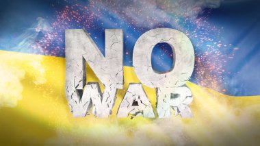 Savaş kavramı yok. Ukrayna bayrağı. Dağlık mufassal kumaş doku el salladı. 3D çizim.