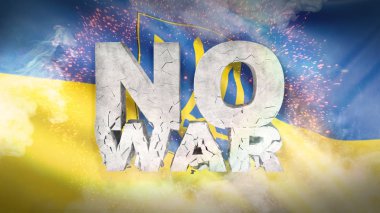 Savaş kavramı yok. Ukrayna bayrağı. Dağlık mufassal kumaş doku el salladı. 3D çizim.