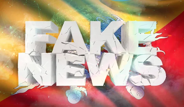 Ilustração 3D do conceito de notícias falsas com a bandeira de fundo do Butão . — Fotografia de Stock
