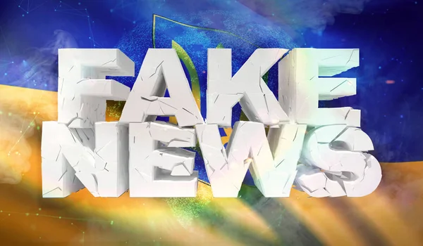 Ilustração 3D do conceito de notícias falsas com bandeira de fundo da Ucrânia . — Fotografia de Stock