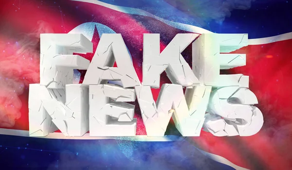 3D-Illustration des Fake-News-Konzepts mit Nordkoreas Flagge im Hintergrund. — Stockfoto