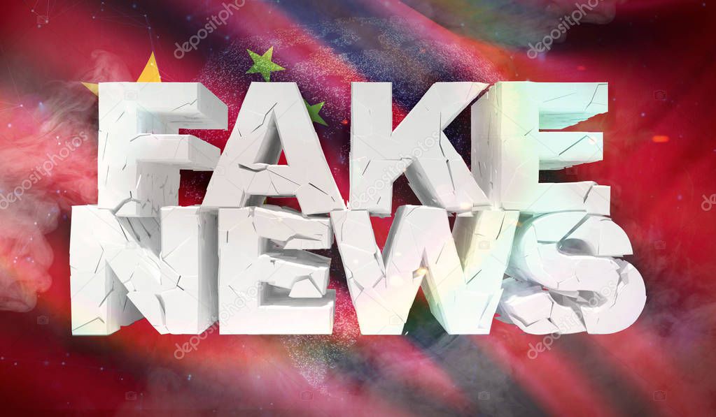 3D illustration of fake news concept with background flag of Peoples Republic of China.