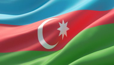 Azerbaycan'ın son derece detaylı yakın çekim bayrağını salladı. 3d illüstrasyon.