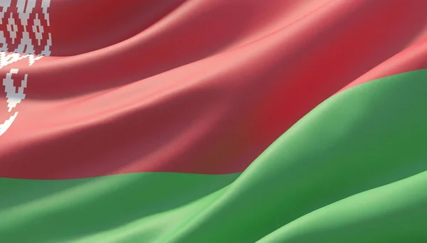 Zwaaide zeer gedetailleerde close-up vlag van Wit-Rusland. 3D-illustratie. — Stockfoto