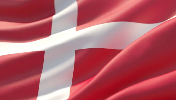 Acenou com a bandeira de close-up altamente detalhada da Dinamarca. Ilustração 3D . — Fotografia de Stock